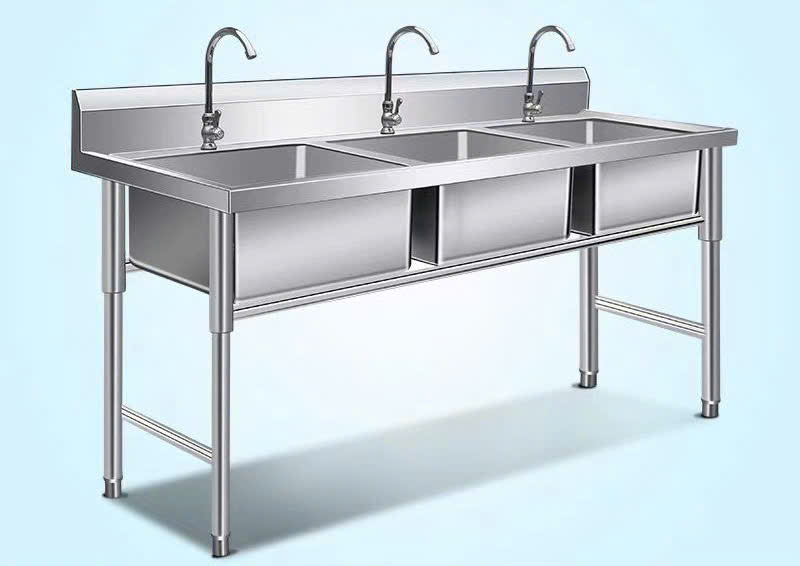 Chậu rửa công nghiệp 3 hố – Có bàn/không bàn